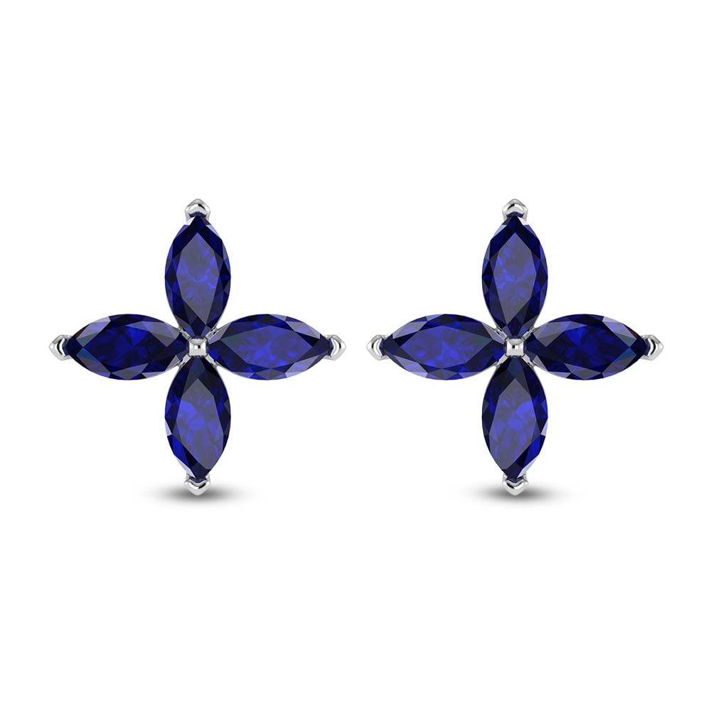 14K White Gold Diamond 1 3/8 Ct.Tw. & Blue Sapphire Fashion Earrings