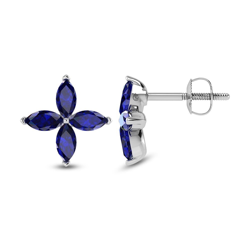 14K White Gold Diamond 1 3/8 Ct.Tw. & Blue Sapphire Fashion Earrings