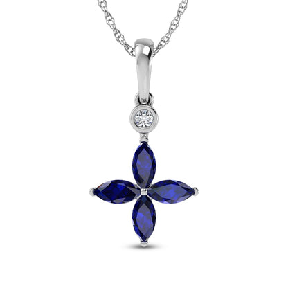14K White Gold Diamond 1 1/4 Ct.Tw. & Blue Sapphire Fashion Pendant