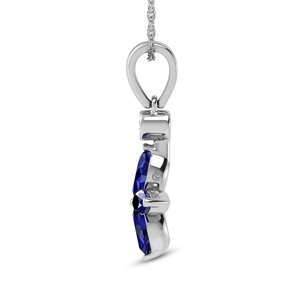 14K White Gold Diamond 1 1/4 Ct.Tw. & Blue Sapphire Fashion Pendant