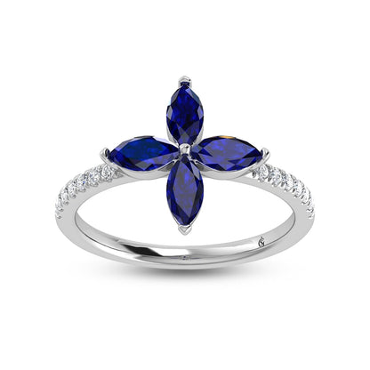 14K White Gold Diamond 1 1/3 Ct.Tw. & Blue Sapphire Fashion Ring