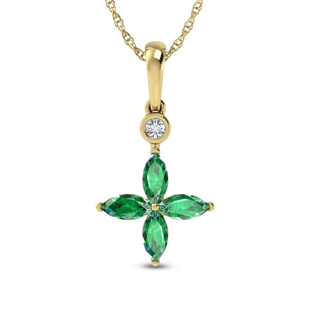 14K Yellow Gold Diamond 1 Ct.Tw. & Emerald Fashion Pendant
