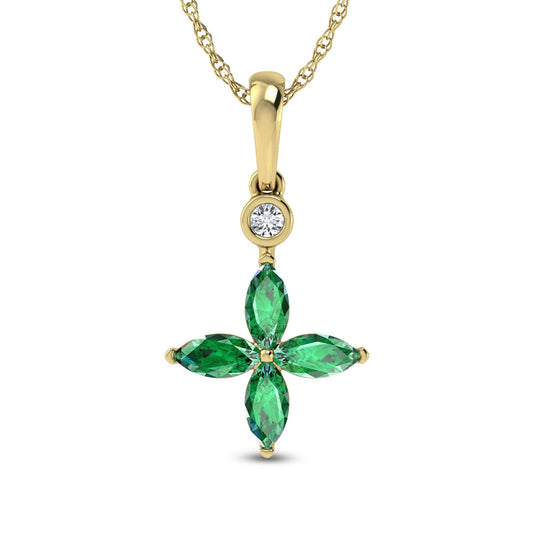 14K Yellow Gold Diamond 1 Ct.Tw. & Emerald Fashion Pendant