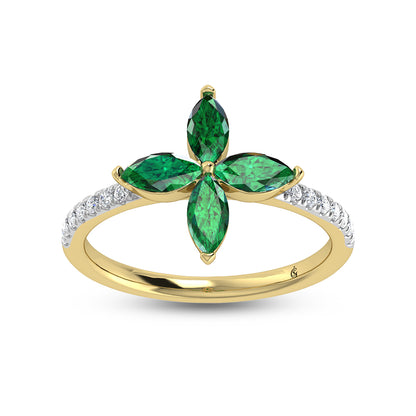 14K Yellow Gold Diamond 1 Ct.Tw. & Emerald Fashion Ring