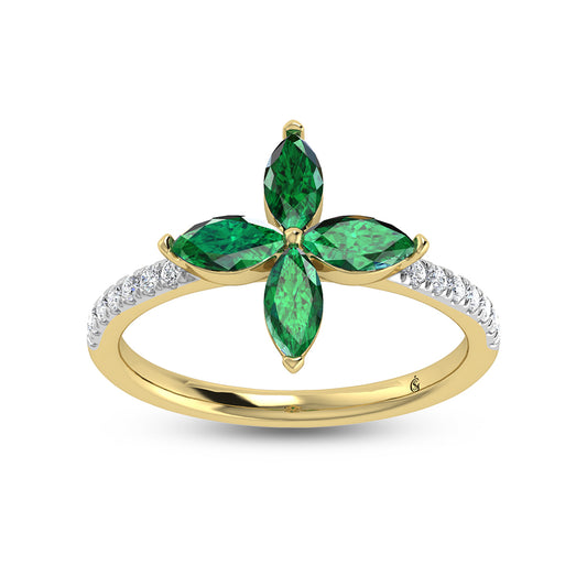14K Yellow Gold Diamond 1 Ct.Tw. & Emerald Fashion Ring