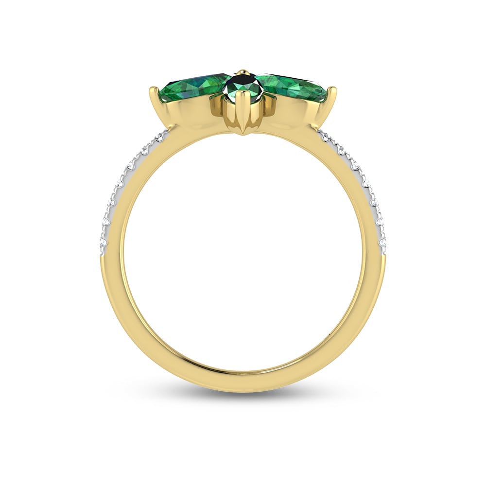 14K Yellow Gold Diamond 1 Ct.Tw. & Emerald Fashion Ring