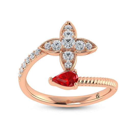 14K Rose Gold Diamond 5/8 Ct.Tw. & Ruby Fashion Earrings