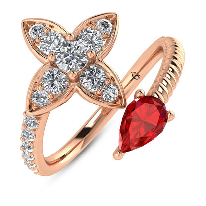 14K Rose Gold Diamond 5/8 Ct.Tw. & Ruby Fashion Earrings