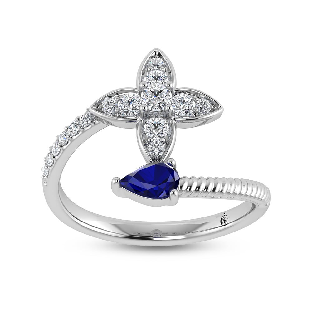 14K White Gold Diamond 5/8 Ct.Tw. & Blue Sapphire Fashion Earrings