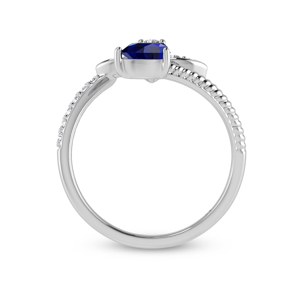 14K White Gold Diamond 5/8 Ct.Tw. & Blue Sapphire Fashion Earrings