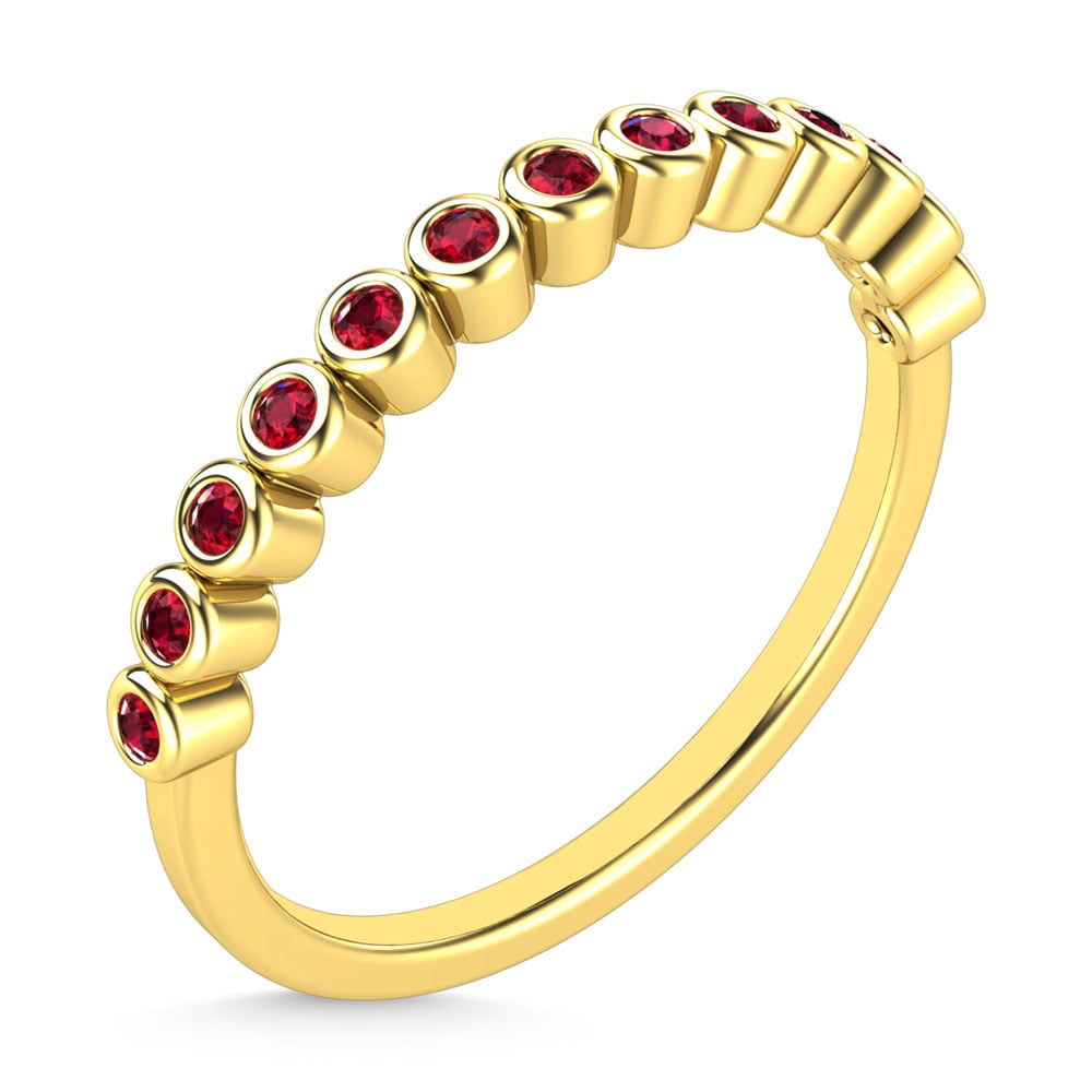 14K Yellow Gold 1/20 Ct.Tw. Diamond and Ruby Stackable Band