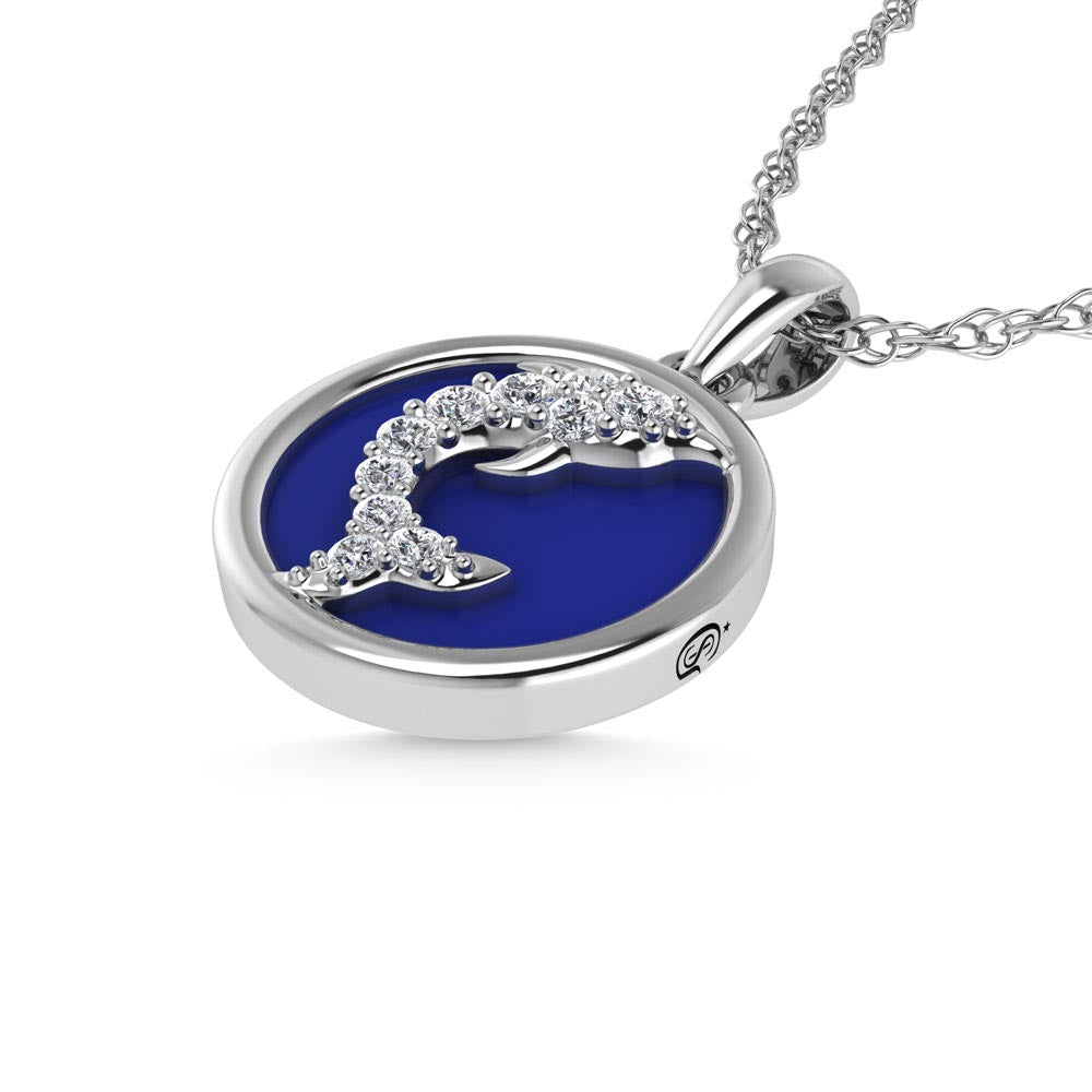 14K White Gold Diamond 7/8 Ct.Tw. Mother of Pearl Dolphine Pendant