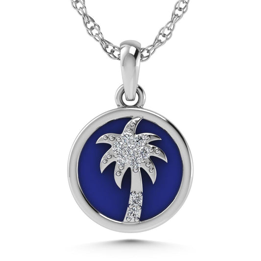 14K White Gold Diamond 7/8 Ct.Tw. Mother of Pearl Palm Tree Pendant