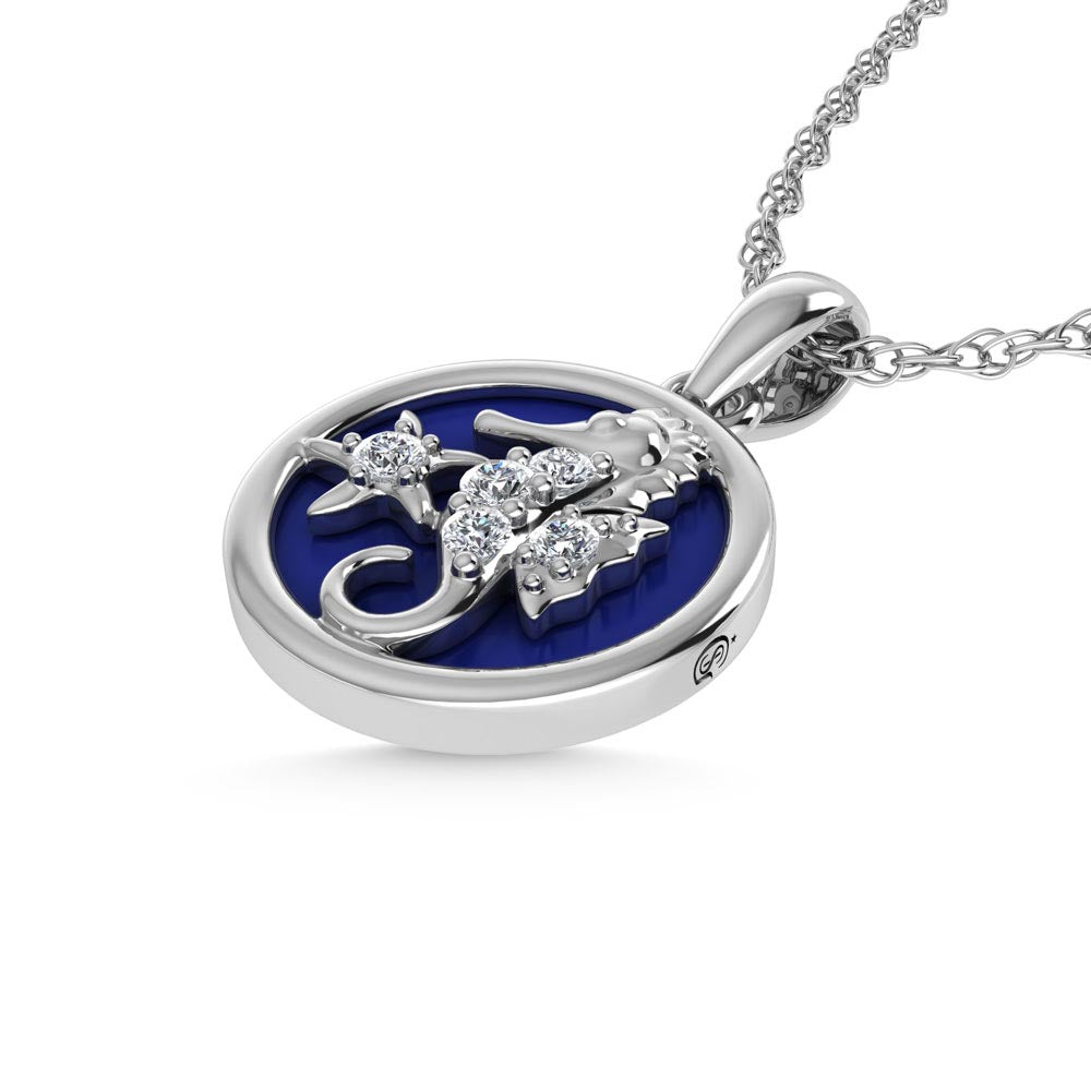 14K White Gold Diamond 7/8 Ct.Tw. Mother of Pearl Sea Horse Pendant