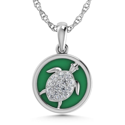 14K White Gold Diamond 7/8 Ct.Tw. Mother of Pearl Tortoise Pendant