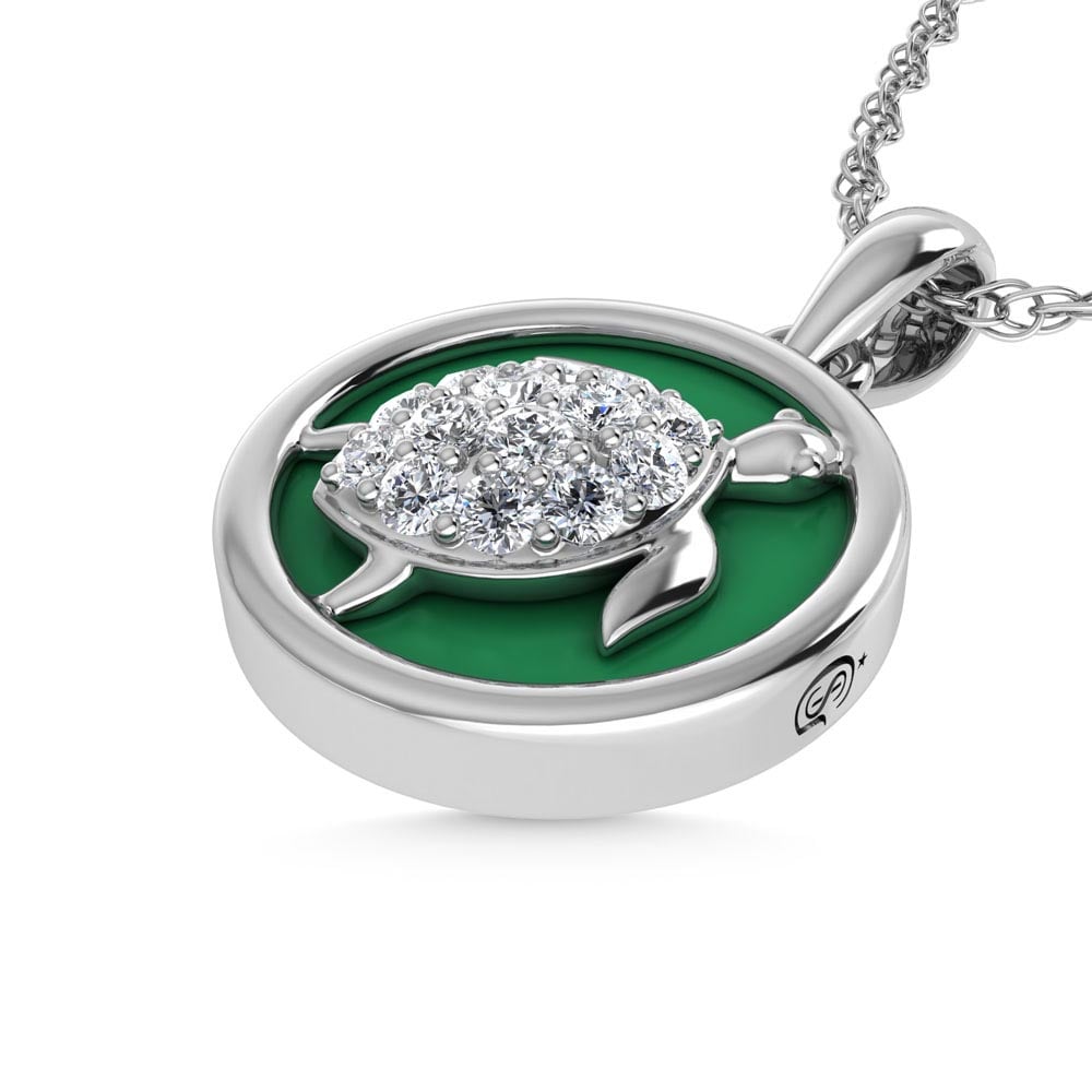 14K White Gold Diamond 7/8 Ct.Tw. Mother of Pearl Tortoise Pendant