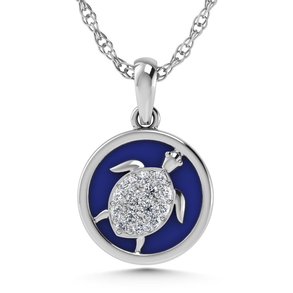 14K White Gold Diamond 7/8 Ct.Tw. Mother of Pearl Tortoise Pendant