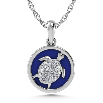 14K White Gold Diamond 7/8 Ct.Tw. Mother of Pearl Tortoise Pendant