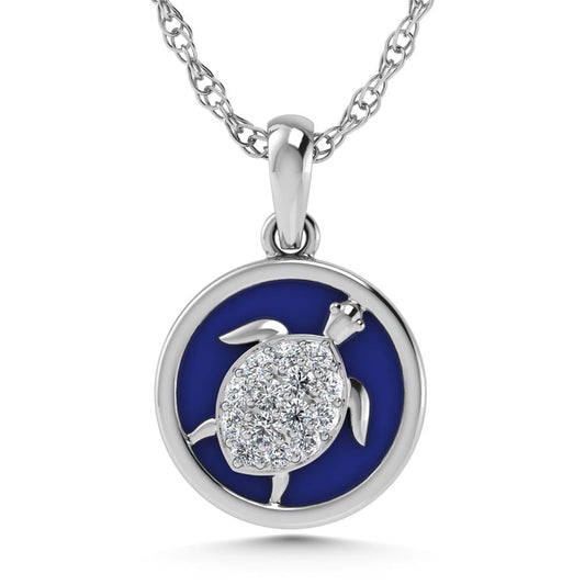 14K White Gold Diamond 7/8 Ct.Tw. Mother of Pearl Tortoise Pendant