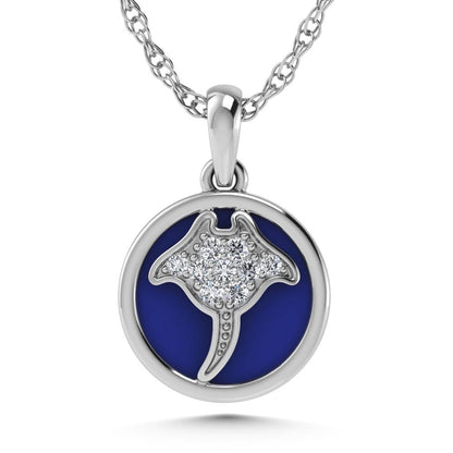 14K White Gold Diamond 7/8 Ct.Tw. Mother of Pearl Skate Fish Pendant