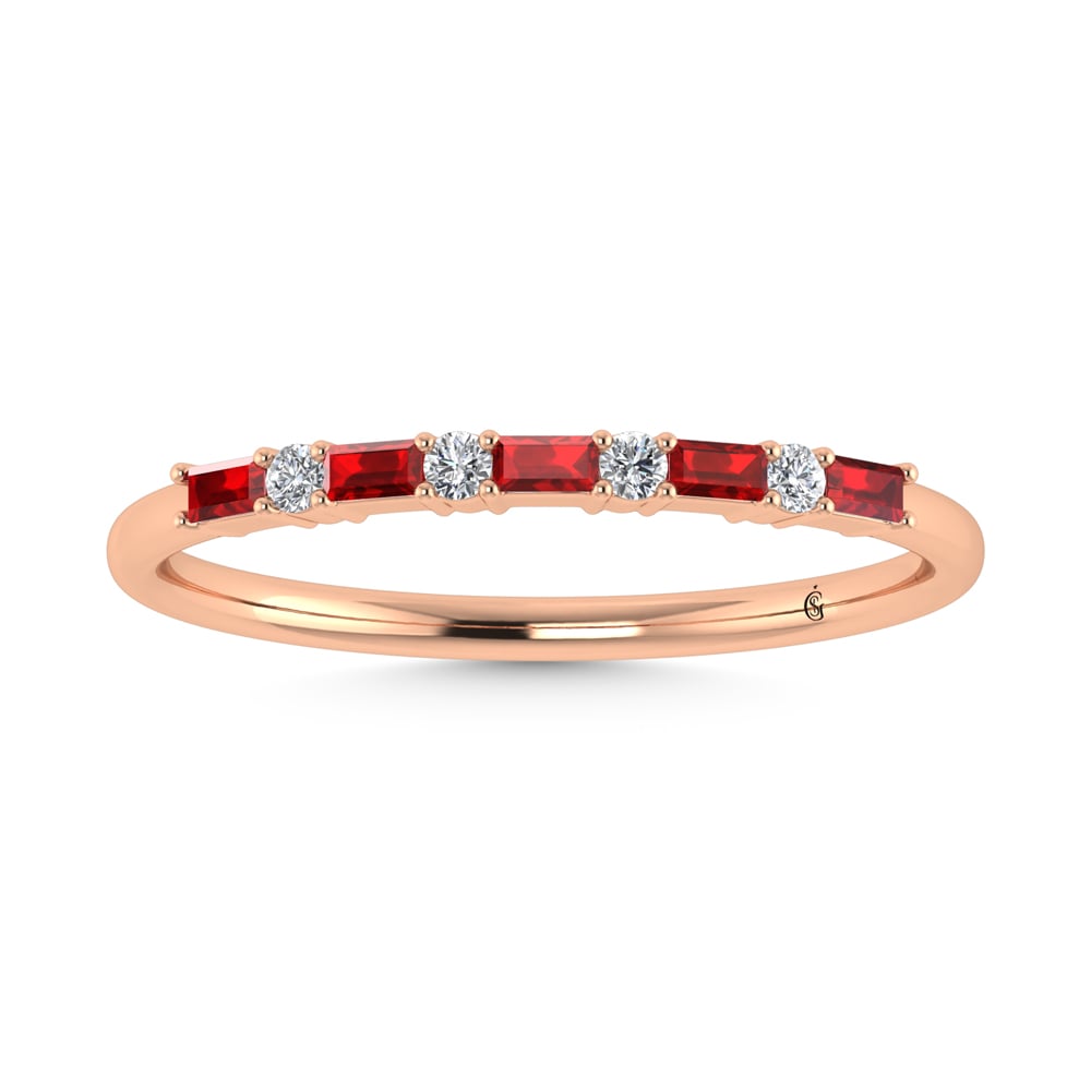 14K Rose Gold 1/5 Ct.Tw. Diamond and Ruby Stackable Band