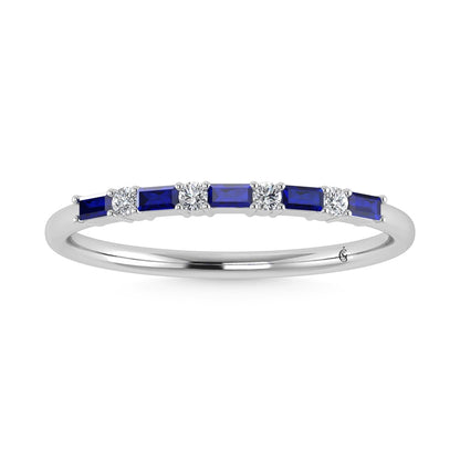 14K White Gold 1/5 Ct.Tw. Diamond and Blue Sapphire Stackable Band