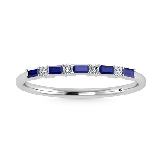 14K White Gold 1/5 Ct.Tw. Diamond and Blue Sapphire Stackable Band