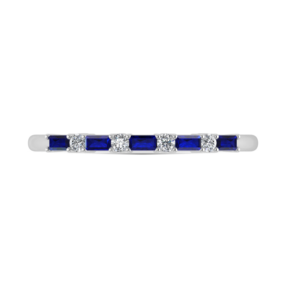 14K White Gold 1/5 Ct.Tw. Diamond and Blue Sapphire Stackable Band