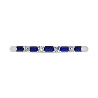 14K White Gold 1/5 Ct.Tw. Diamond and Blue Sapphire Stackable Band