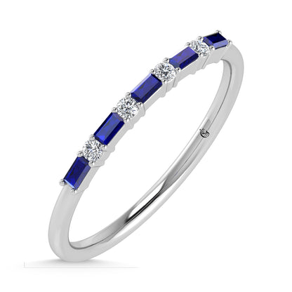 14K White Gold 1/5 Ct.Tw. Diamond and Blue Sapphire Stackable Band