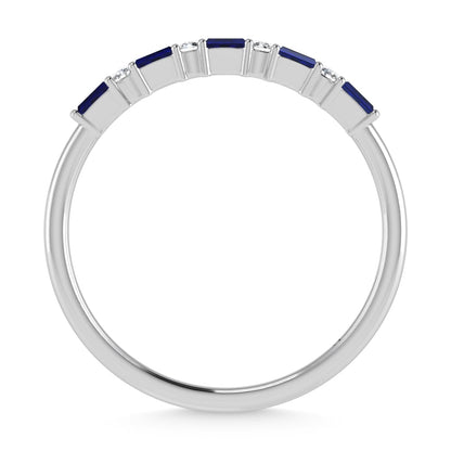 14K White Gold 1/5 Ct.Tw. Diamond and Blue Sapphire Stackable Band