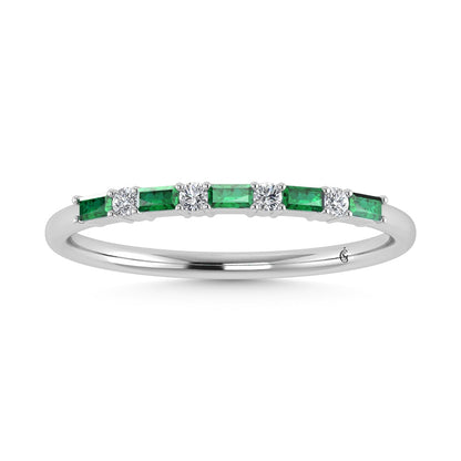 14K White Gold 1/8 Ct.Tw. Diamond and Emerald Stackable Band