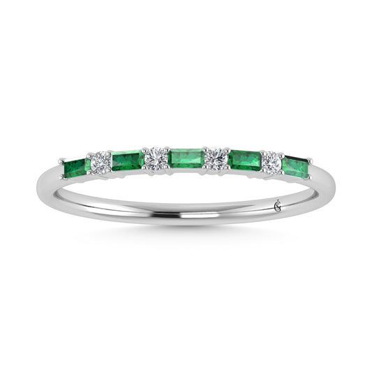 14K White Gold 1/8 Ct.Tw. Diamond and Emerald Stackable Band