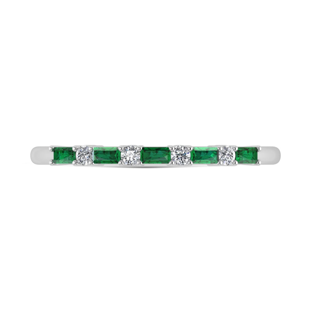 14K White Gold 1/8 Ct.Tw. Diamond and Emerald Stackable Band