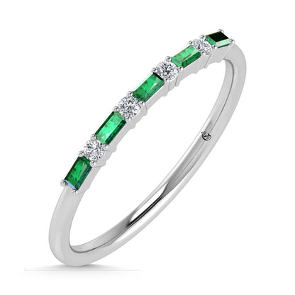 14K White Gold 1/8 Ct.Tw. Diamond and Emerald Stackable Band