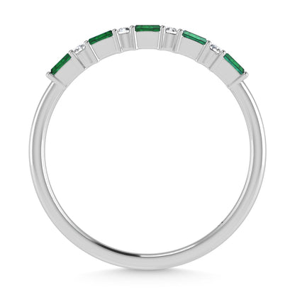 14K White Gold 1/8 Ct.Tw. Diamond and Emerald Stackable Band