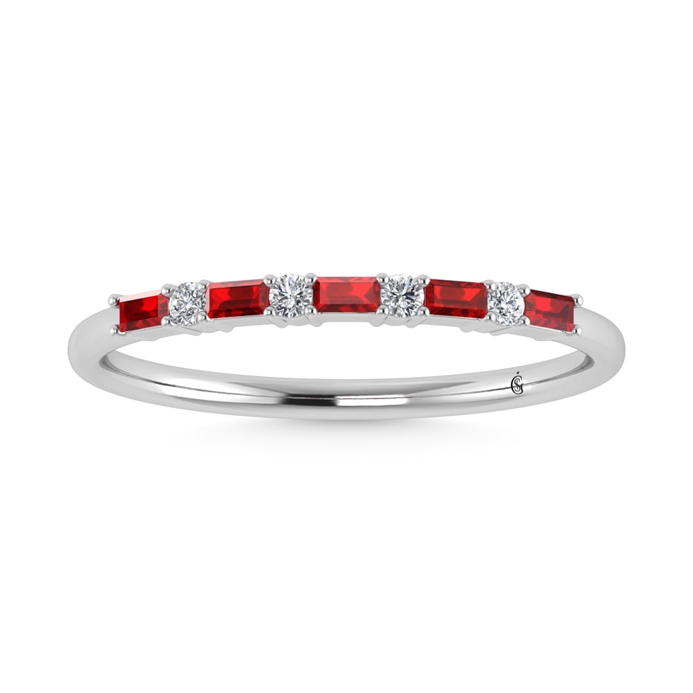 14K White Gold 1/5 Ct.Tw. Diamond and Ruby Stackable Band