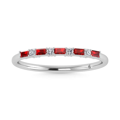 14K White Gold 1/5 Ct.Tw. Diamond and Ruby Stackable Band