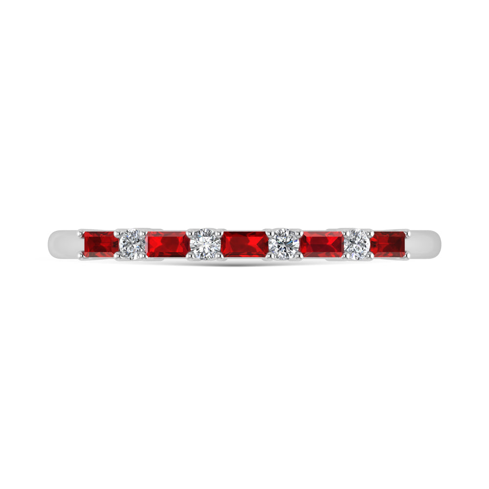 14K White Gold 1/5 Ct.Tw. Diamond and Ruby Stackable Band