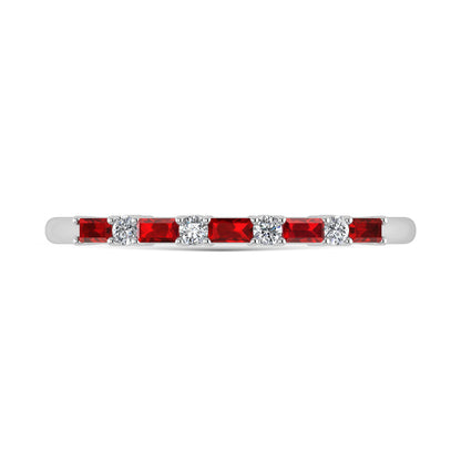 14K White Gold 1/5 Ct.Tw. Diamond and Ruby Stackable Band