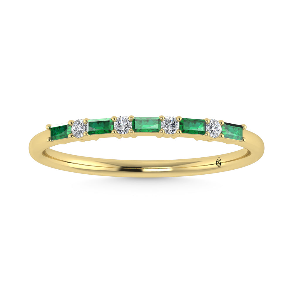 14K Yellow Gold 1/8 Ct.Tw. Diamond and Emerald Stackable Band