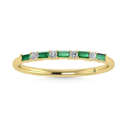 14K Yellow Gold 1/8 Ct.Tw. Diamond and Emerald Stackable Band