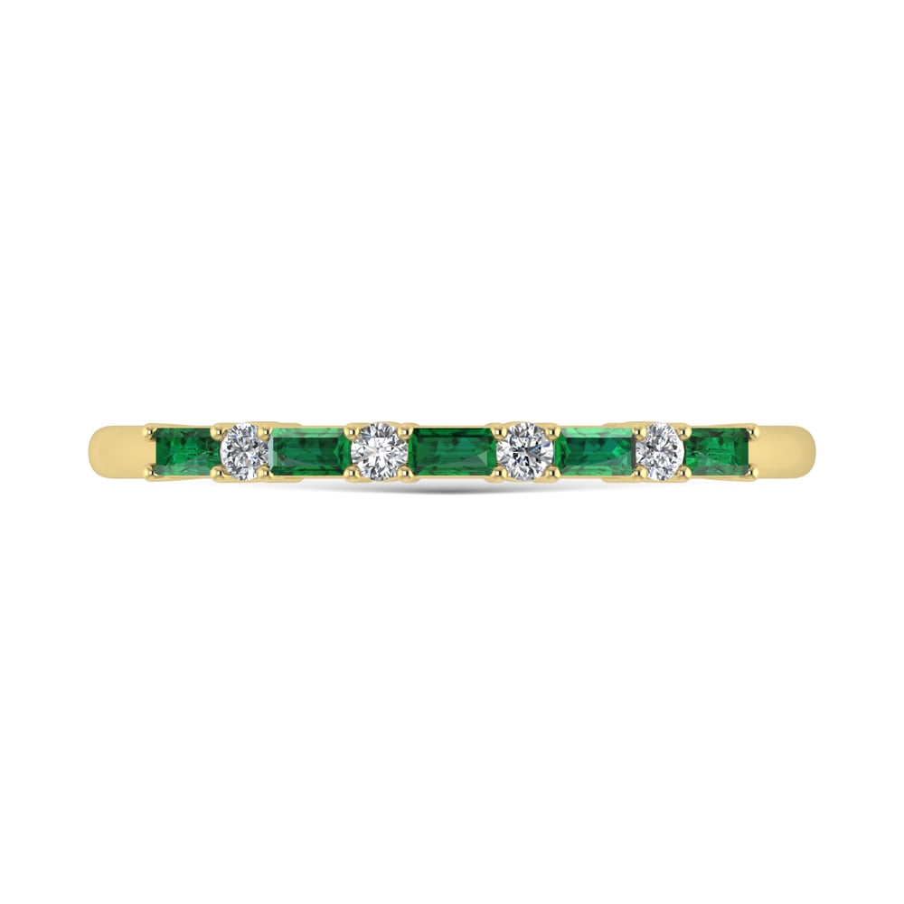 14K Yellow Gold 1/8 Ct.Tw. Diamond and Emerald Stackable Band
