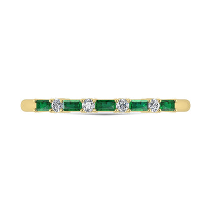 14K Yellow Gold 1/8 Ct.Tw. Diamond and Emerald Stackable Band