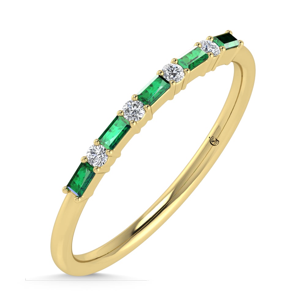 14K Yellow Gold 1/8 Ct.Tw. Diamond and Emerald Stackable Band