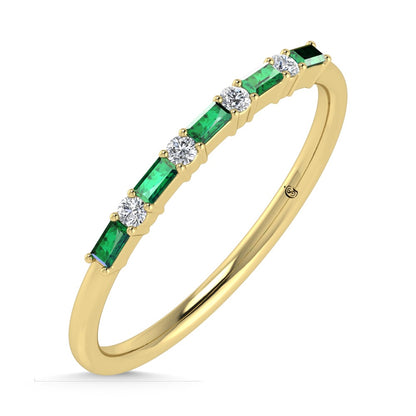 14K Yellow Gold 1/8 Ct.Tw. Diamond and Emerald Stackable Band