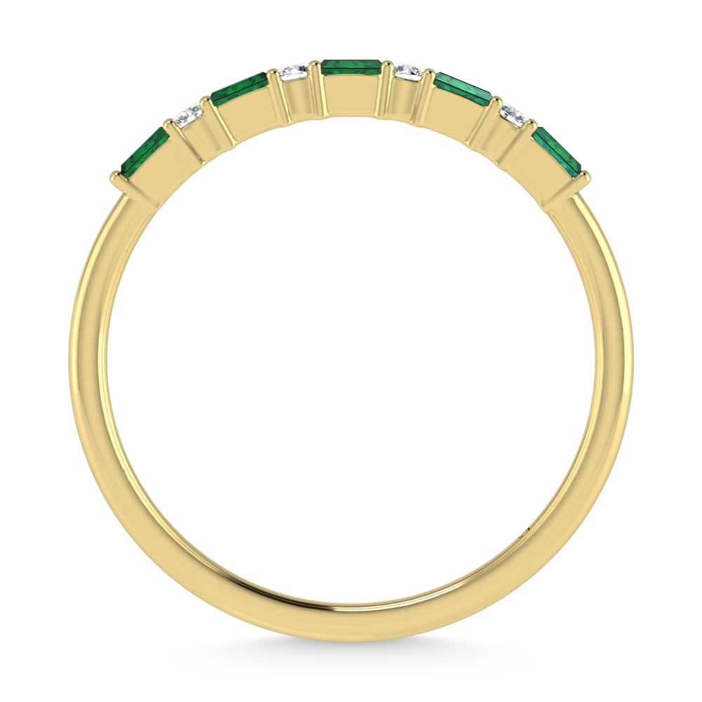14K Yellow Gold 1/8 Ct.Tw. Diamond and Emerald Stackable Band