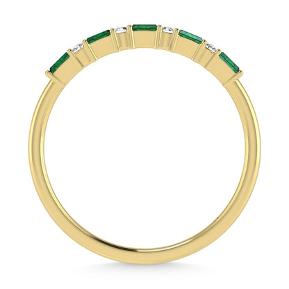 14K Yellow Gold 1/8 Ct.Tw. Diamond and Emerald Stackable Band