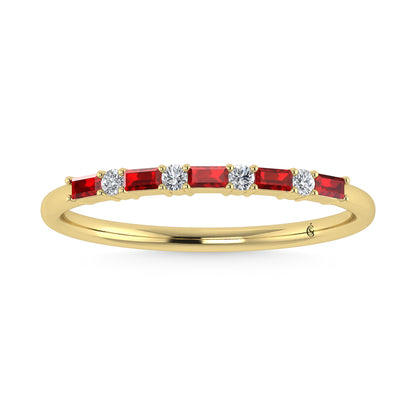 14K Yellow Gold 1/5 Ct.Tw. Diamond and Ruby Stackable Band