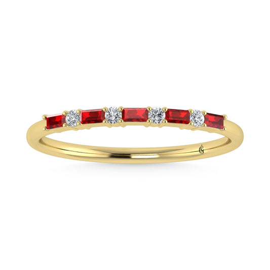 14K Yellow Gold 1/5 Ct.Tw. Diamond and Ruby Stackable Band